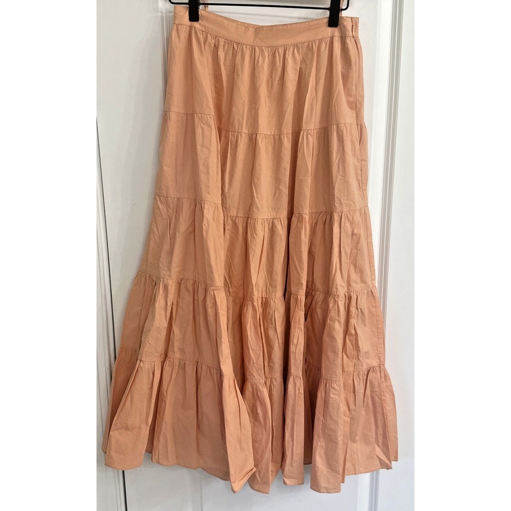 Ulla Johnson Women Size 2 Sylvie Tiered Maxi Skirt Peony Side Zip Pockets Modest